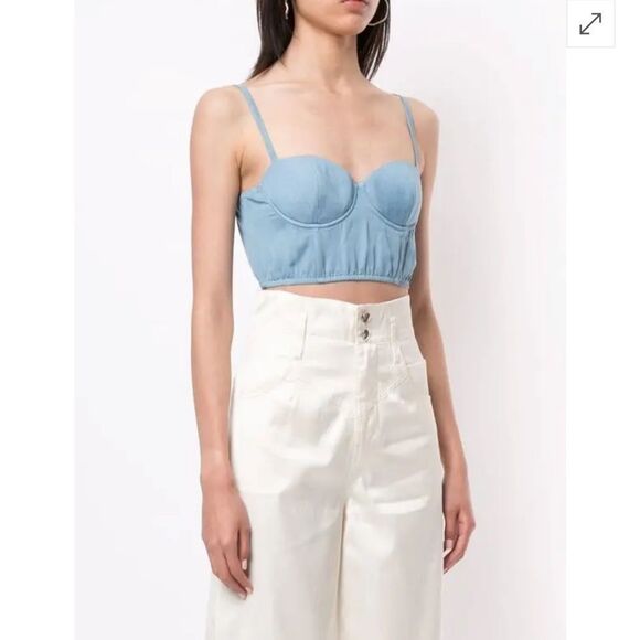 18 NWT 245.00 1 Fleur De Mail Cropped Twill Bustier Top Chambray Size Large - Picture 3 of 8